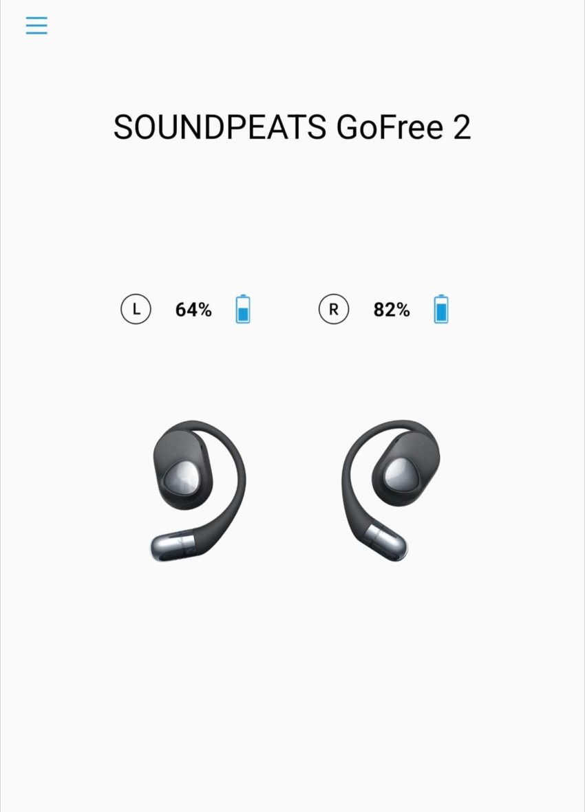 SOUNDPEATS GoFree２アプリ操作画面